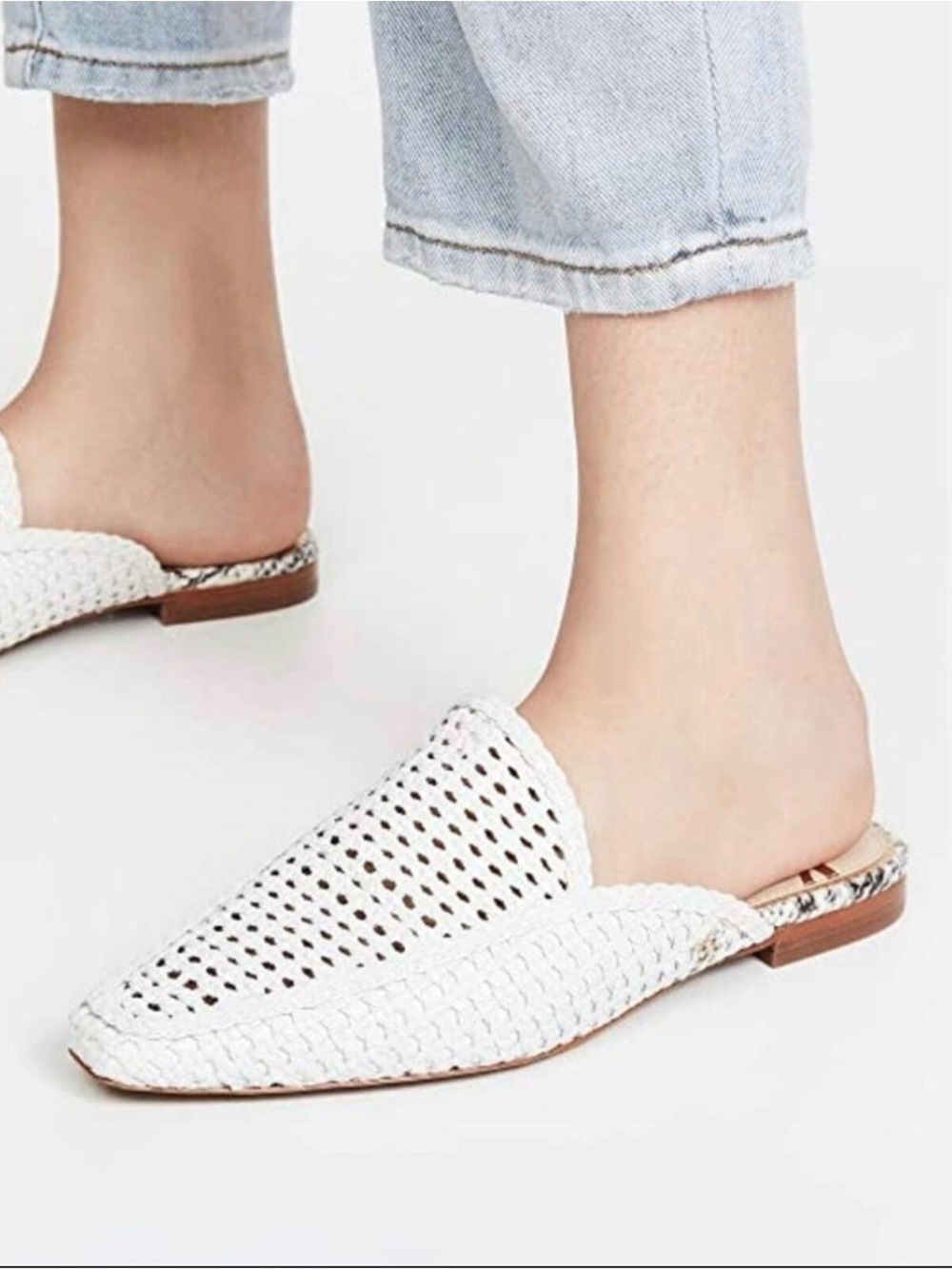 Sam Edelman White Woven Slip-On Mule with Snakeskin Heel Trim